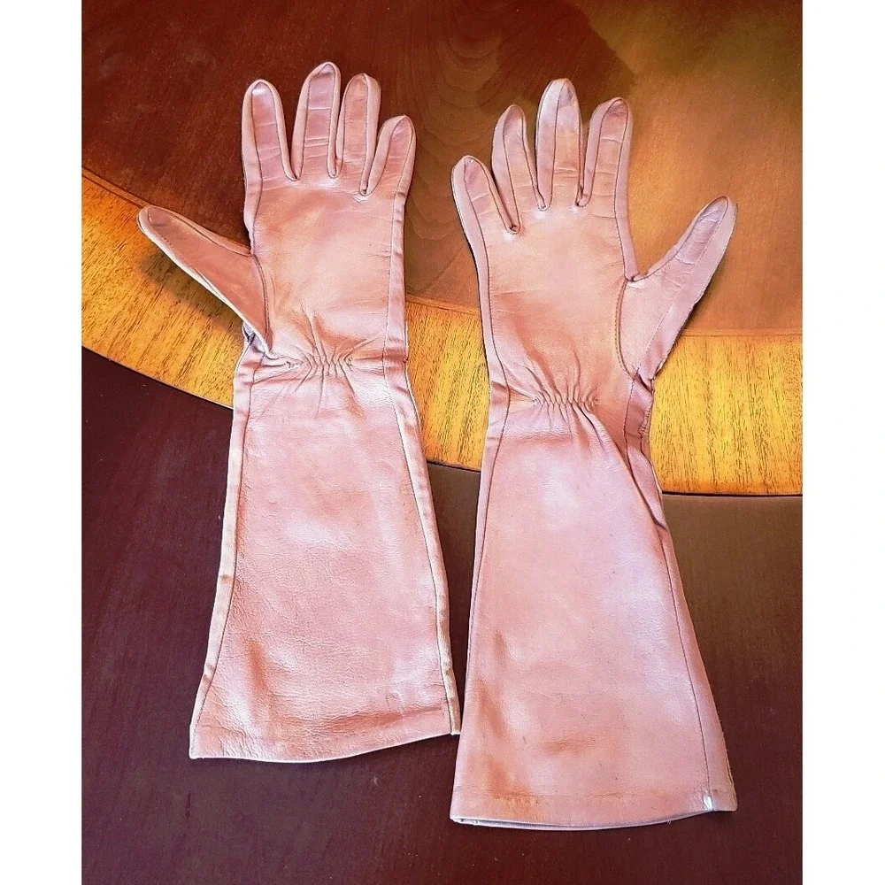 Women's‎ Long Elbow length Beige/Pink Gloves Size 3 Brand: Van Raalte
